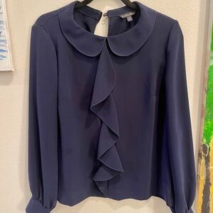 Brooks Brothers Navy Ruffle Blouse